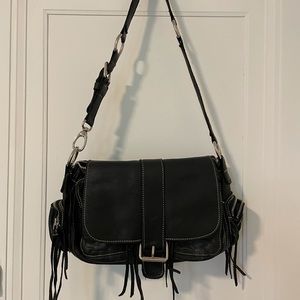 Y2K Vintage Roots Black Leather Shoulder Bag